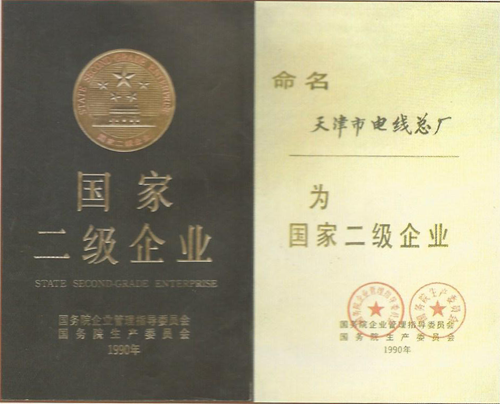 天津电线总厂二级企业证书
